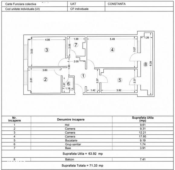 Apartament cu 3 camere în Tomis I