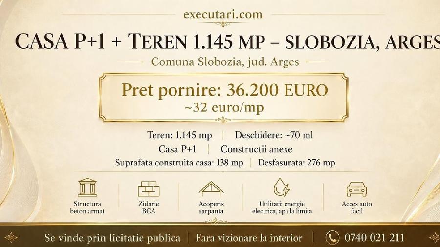 Casă individuală cu 5 camere cu Teren 1145 Mp în Slobozia