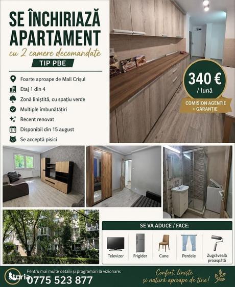 Apartament cu 2 camere decomandat în Central