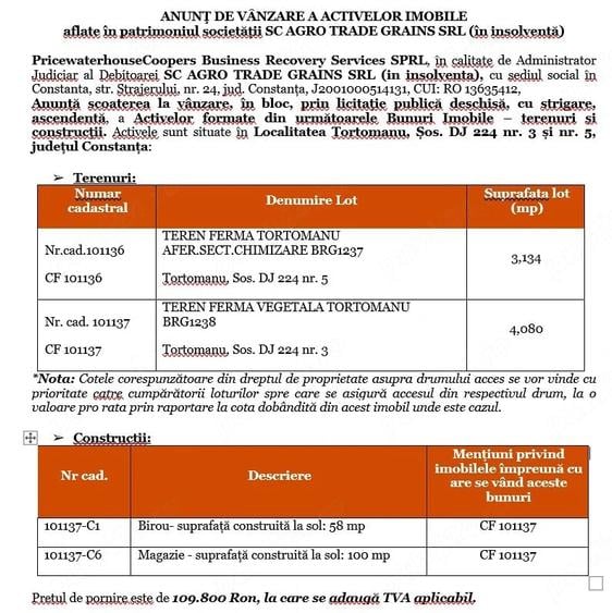Teren de 7100 mp, în Tortoman