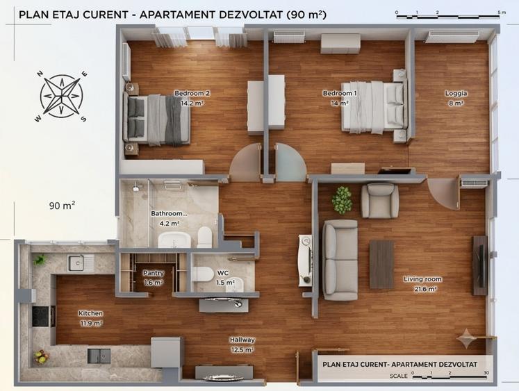 Apartament cu 3 camere decomandat, mobilat în Andrei Mureșanu