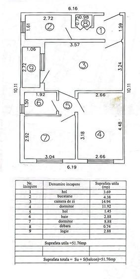Apartament cu 3 camere semidecomandat în Sud