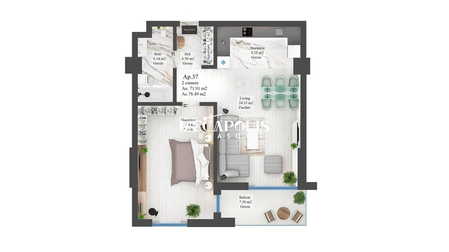 Apartament cu 2 camere semidecomandat în Calea București