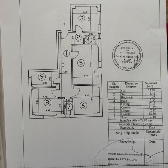 Apartament cu 3 camere decomandat în Central