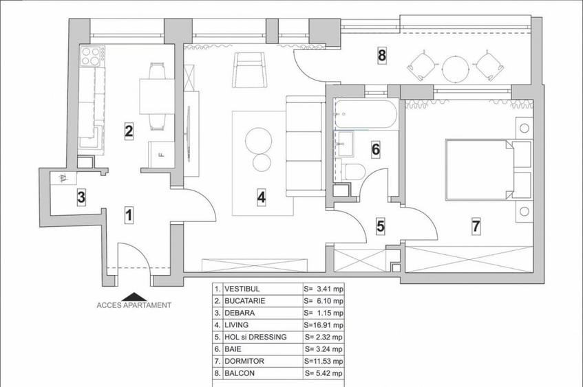 Apartament cu 2 camere semidecomandat, mobilat în Militari