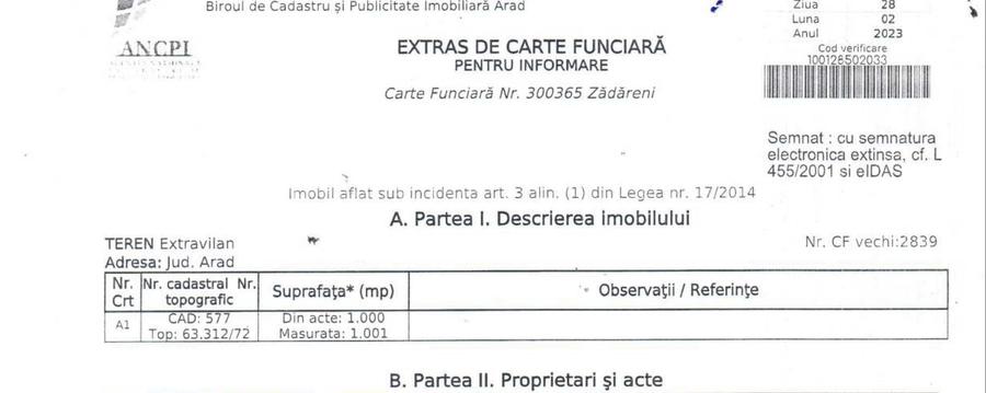 Teren de 1000 mp, în Zădăreni