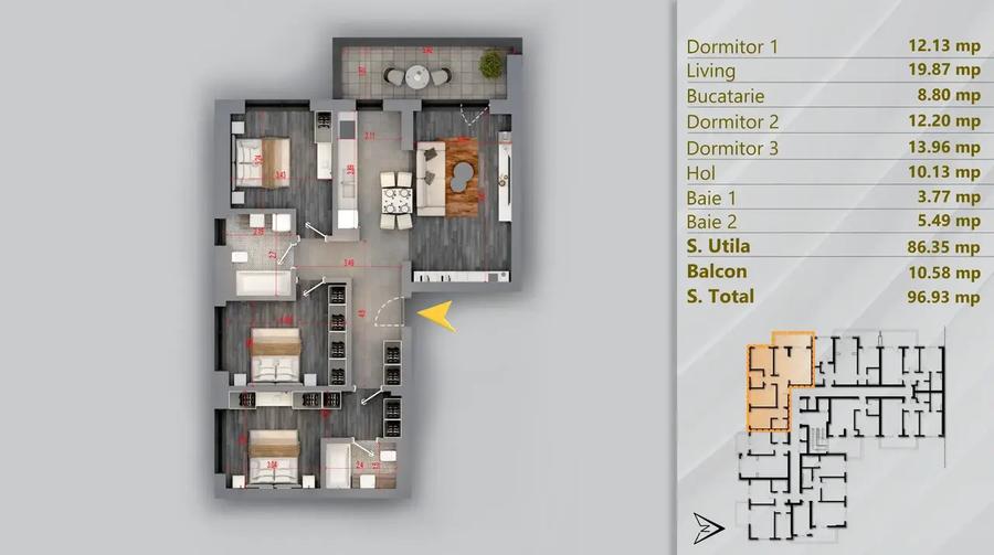 Apartament cu 3 camere decomandat în Theodor Pallady