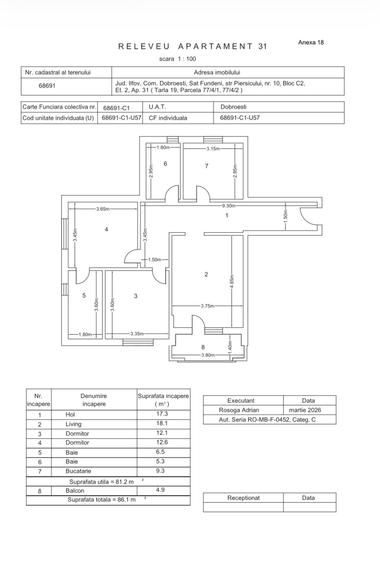 Apartament cu 3 camere decomandat în Dobroești