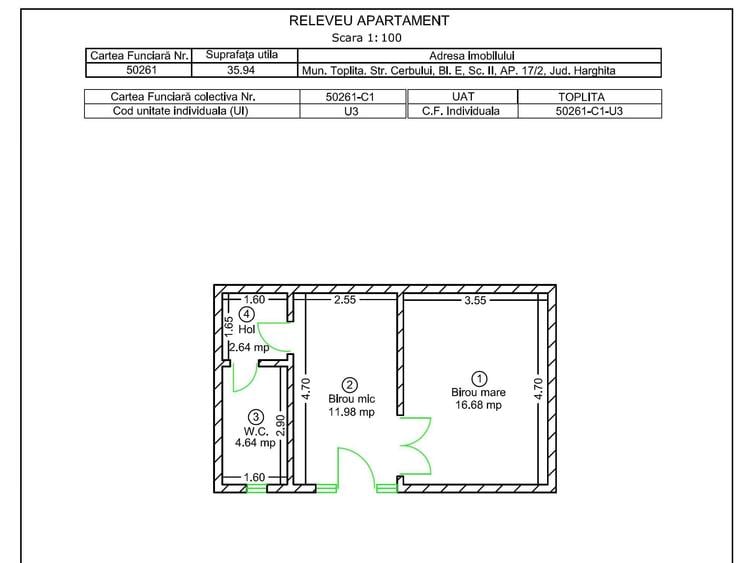 Apartament cu 2 camere semidecomandat în Central
