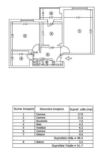 Apartament cu 2 camere decomandat în Gorjului