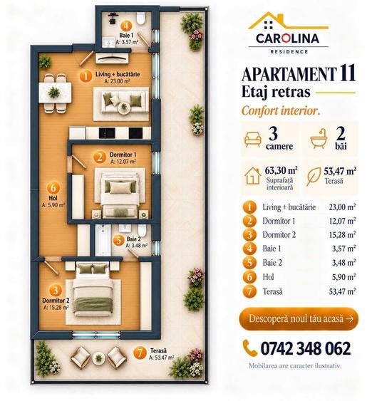 Apartament cu 3 camere decomandat în Central