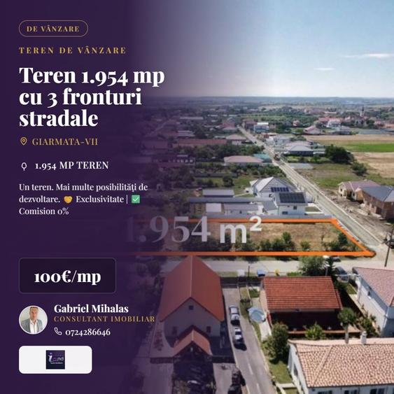 Teren Construcții intravilan de 1954 mp, în Giarmata-Vii