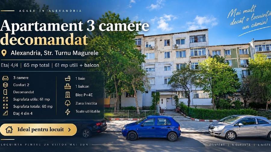 Apartament cu 3 camere decomandat în Central