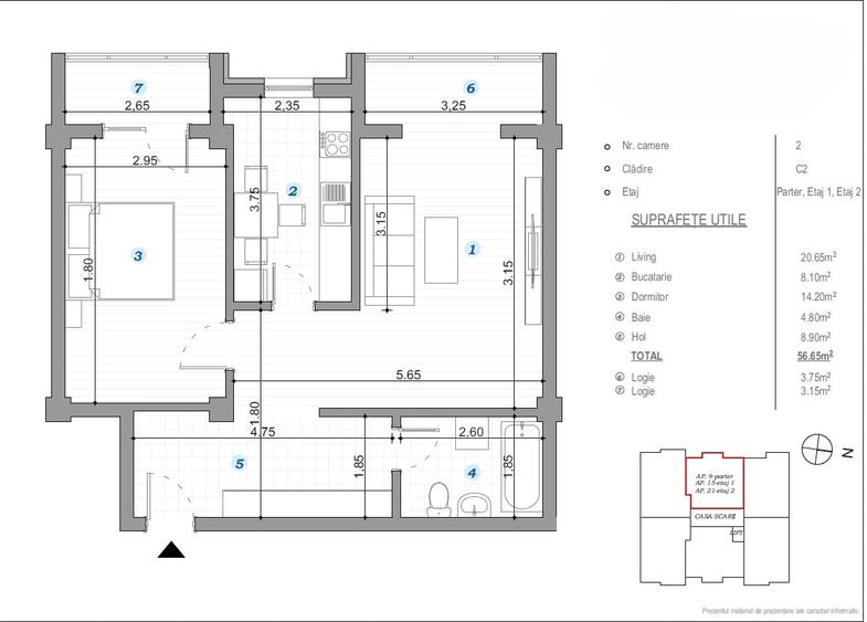 Apartament cu 2 camere decomandat, mobilat în Popas Păcurari
