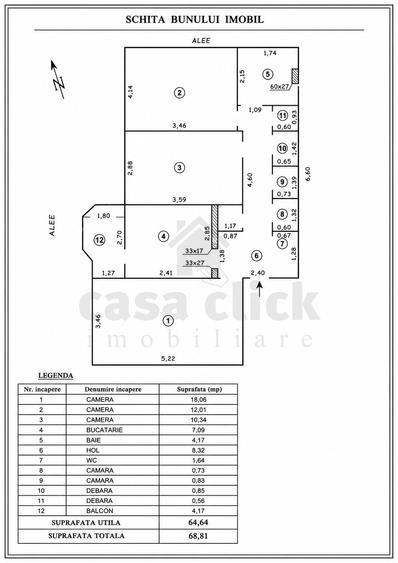 Apartament cu 3 camere decomandat în