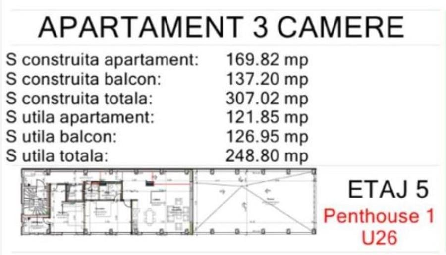 Penthouse cu 3 camere decomandat în Viilor