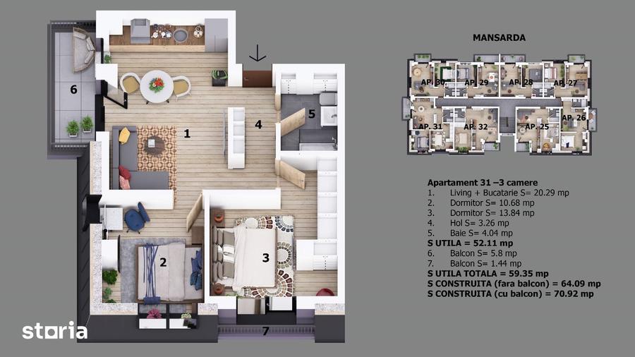 Apartament cu 3 camere în Central
