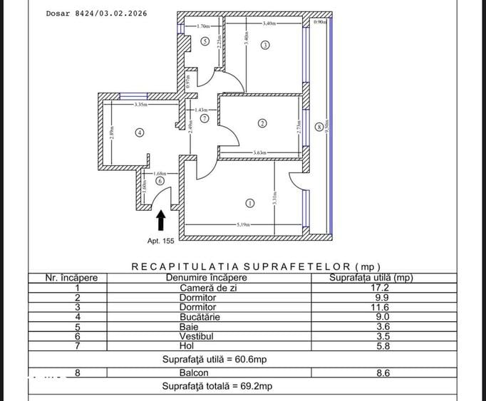 Apartament cu 3 camere decomandat în Berceni