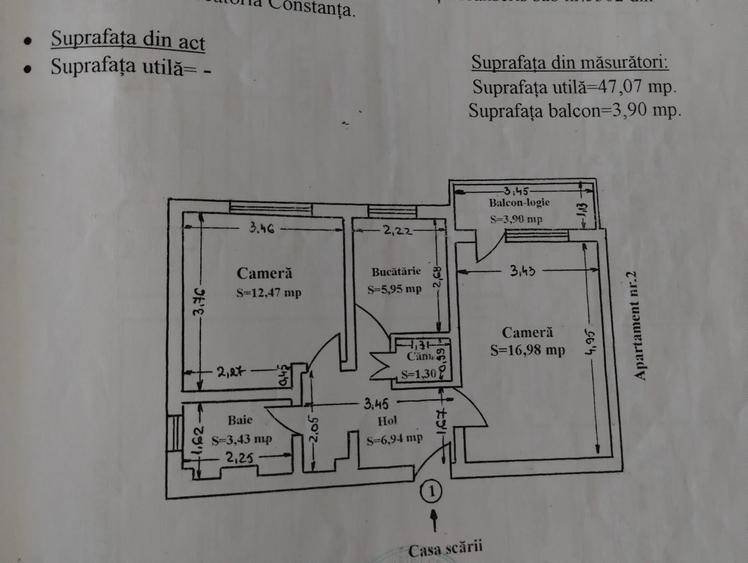 Apartament cu 2 camere decomandat în CET