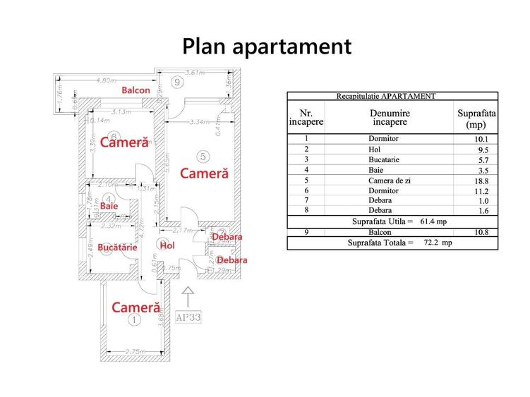 Apartament cu 3 camere decomandat în Aviatorilor
