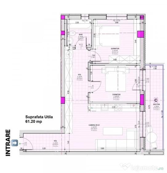 Apartament intabulat cu 3 camere finisat la cheie etaj 2 zon - 3