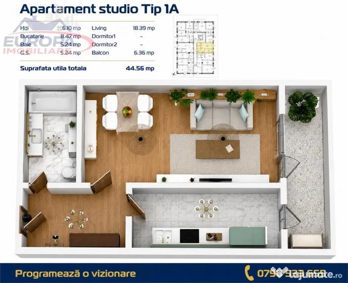 Apartament cu 2 camere decomandat în C5