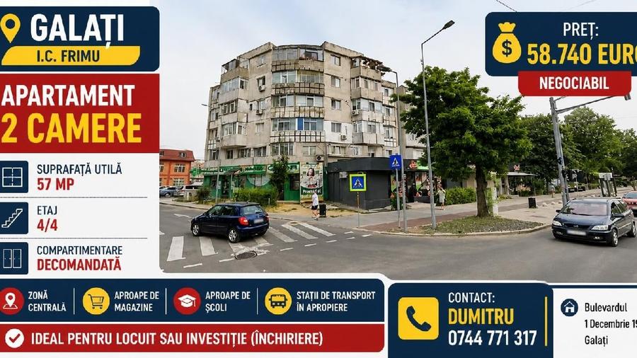 Apartament cu 2 camere decomandat în Central
