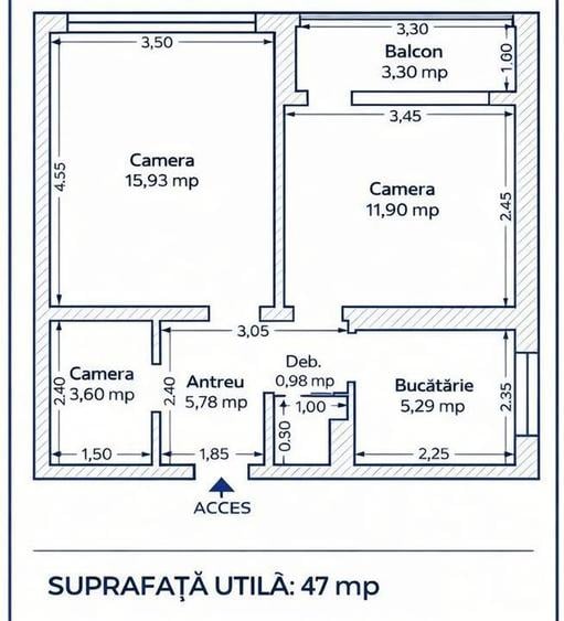 Apartament cu 2 camere decomandat în Boul Roșu
