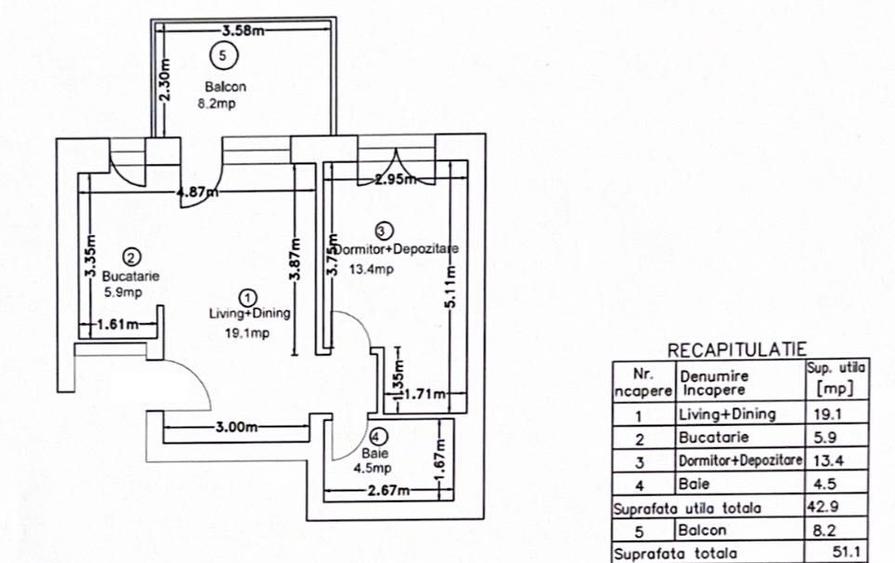 Apartament cu 2 camere semidecomandat în Pipera