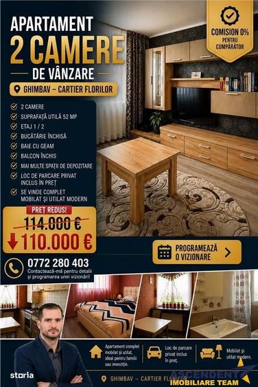 Apartament cu 2 camere decomandat în Central