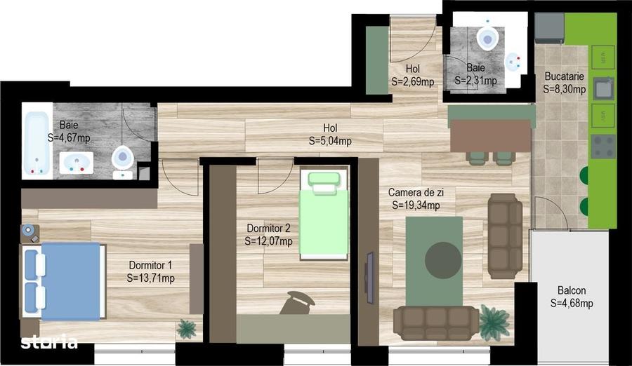 Apartament cu 3 camere decomandat în Nazărioaia