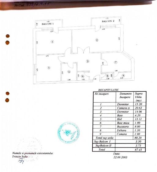 Apartament cu 3 camere decomandat în Central