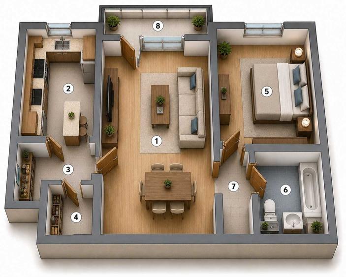 Apartament cu 2 camere semidecomandat în Astra
