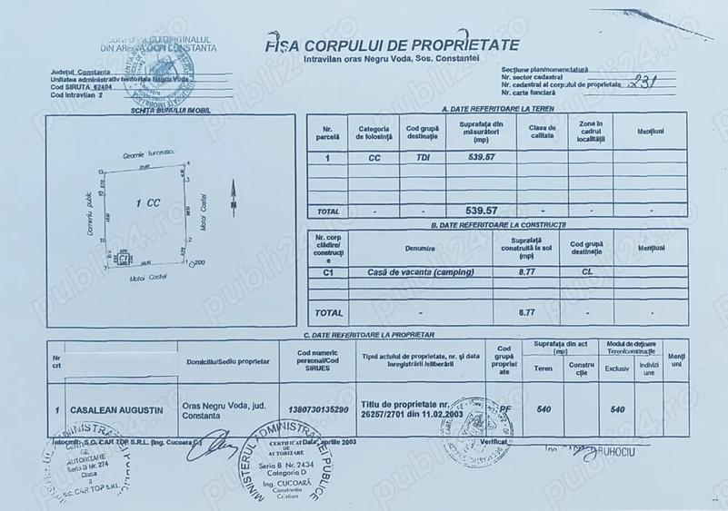 Teren de 540 mp, în Central