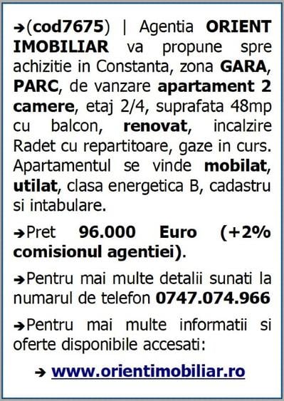 Apartament cu 2 camere semidecomandat în Gara