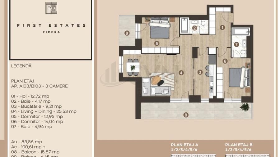 Apartament cu 3 camere decomandat în Pipera