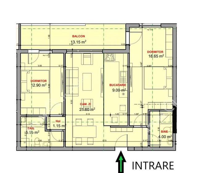 Apartament cu 3 camere decomandat în Veterani