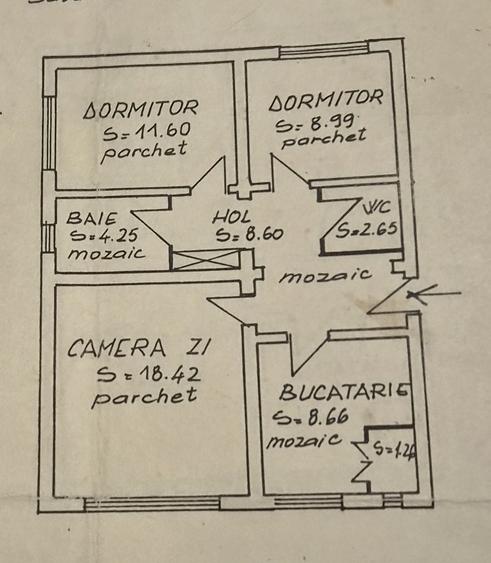 Apartament cu 3 camere decomandat în Central