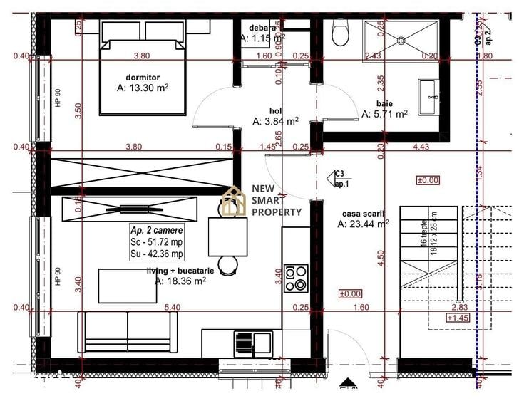 Apartament cu 2 camere în Oncea