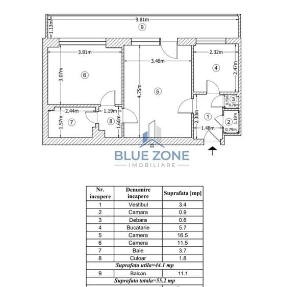 Apartament cu 2 camere semidecomandat în Iancului