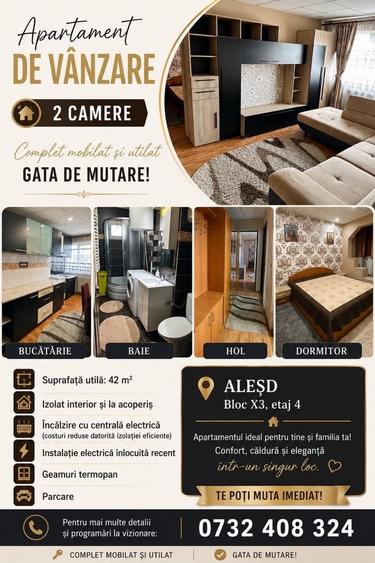 Apartament cu 2 camere în Aleșd