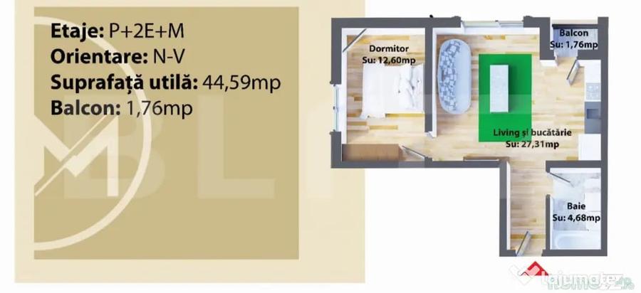 Apartament cu 2 camere decomandat în Central