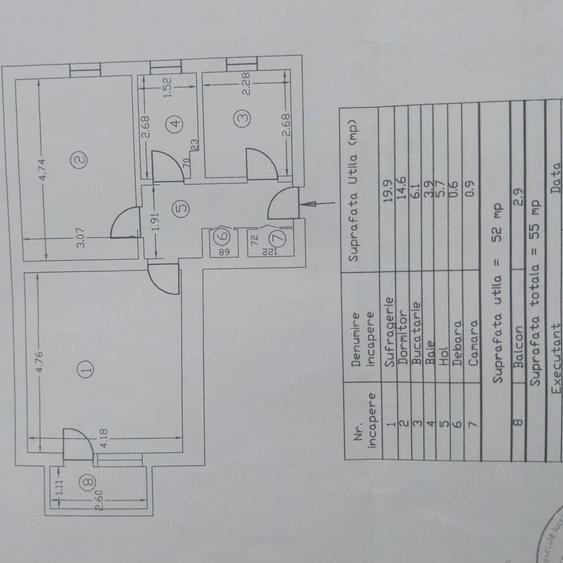Apartament cu 2 camere decomandat în Central