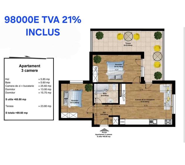 Apartament cu 2 camere decomandat în Central