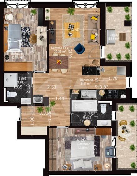 Apartament cu 3 camere în Turnișor
