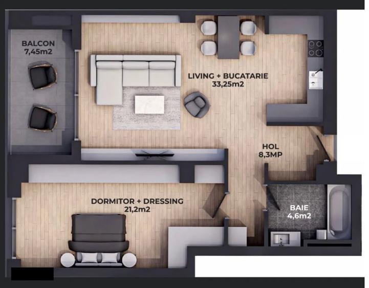 Apartament cu 2 camere în Voluntari