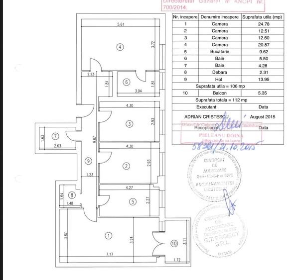 Apartament cu 4 camere decomandat, mobilat în Barbu Văcărescu