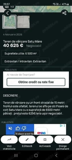 Teren de 6500 mp, în Exterior Vest