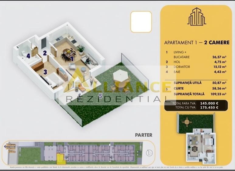 5 MINUTE METROU BERCENI - APARTAMENT 2 CAMERE + CURTE  - 109 mp - 175.450â¬ - 4