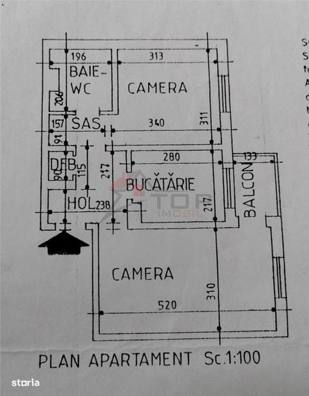 Apartament cu 2 camere decomandat în Podul de Fier